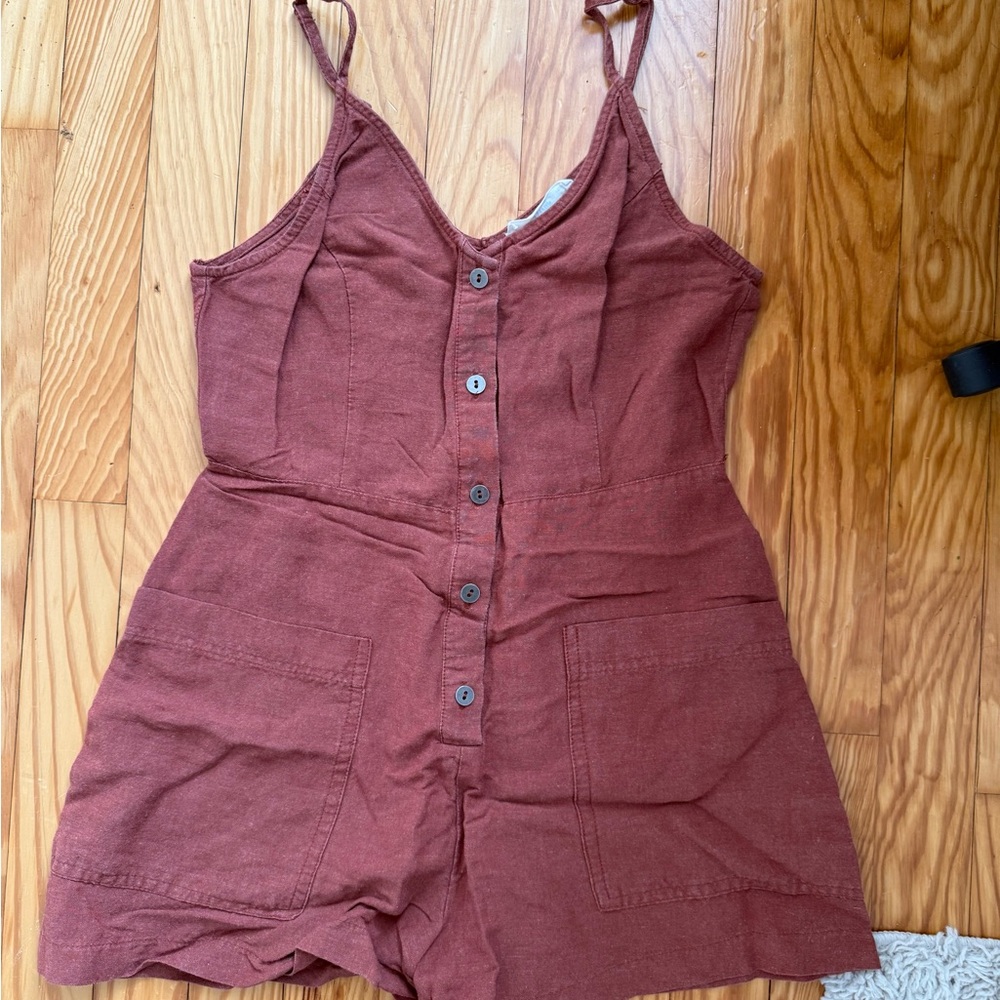 Rust Red Button down romper - Picture 2 of 4